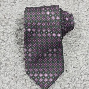 Brooks Brothers Mens Silk Tie Green‎ Pink Geometric Retro Office Party Classic